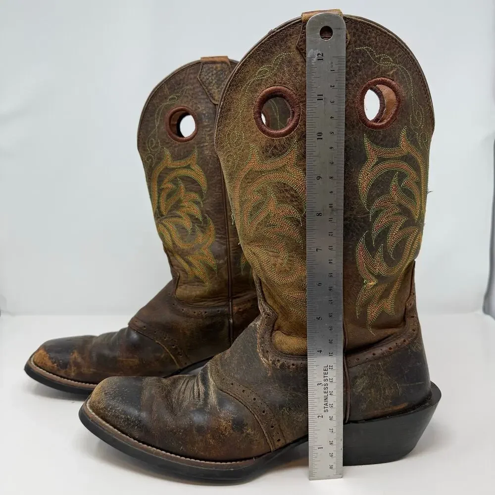 Justin Stampede Square Toe Western Boot Men's 9D Brown Leather Cowboy